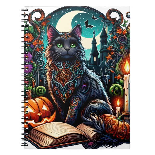Magical Bookish Black Cat  Notebook (Front)