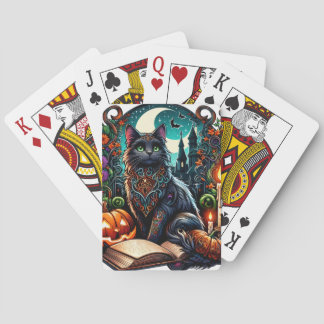 Magical Bookish Black Cat Poker Cards