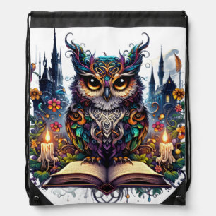 Magical Bookish Owl Drawstring Bag