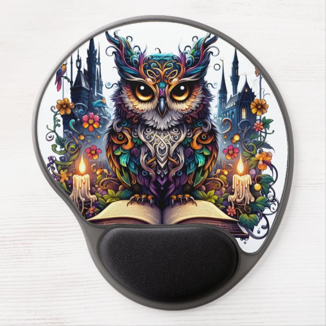Magical Bookish Owl Gel Mouse Pad (Front)
