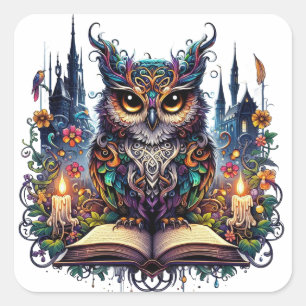 Magical Bookish Owl Square Sticker