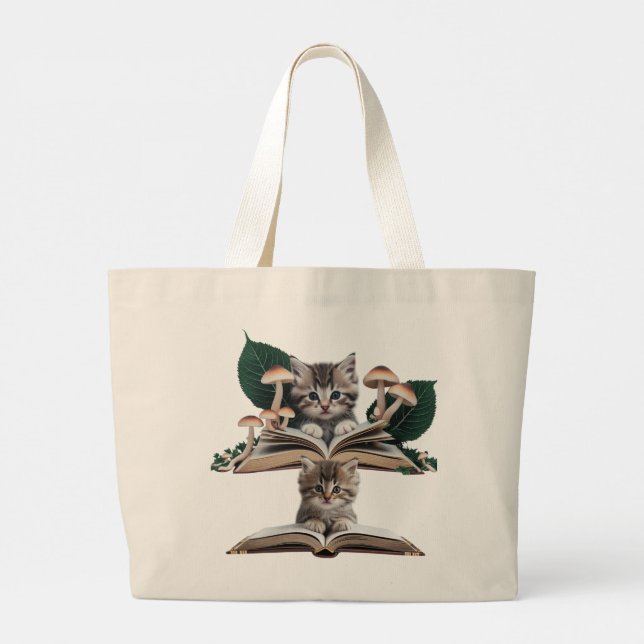 Magical Bookworm Kitten Tote Bag – Whimsical Cat  (Back)
