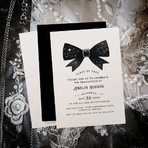 Magical Bow Champagne Shimmer Graduation Party Invitation