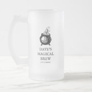 Magical brew funny Halloween personalized cauldron Frosted Glass Beer Mug