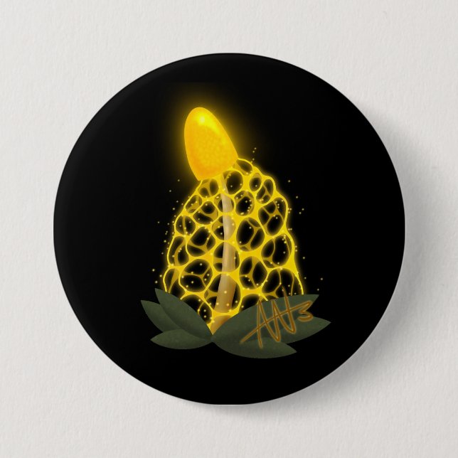 Magical Bridal Veil Sparkly Yellow Mushroom Button (Front)