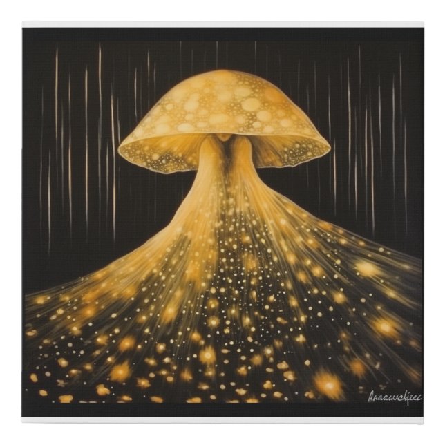 Magical Bridal Veil Sparkly Yellow Mushroom Faux Canvas Print (Front)