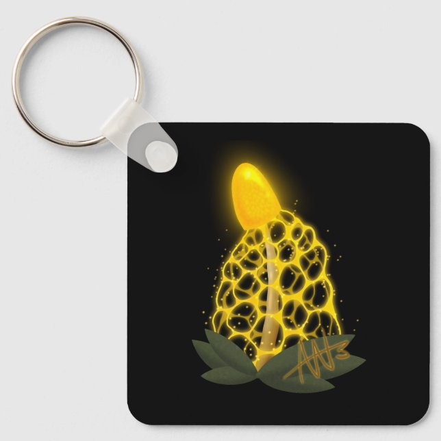 Magical Bridal Veil Sparkly Yellow Mushroom Metal Keychain (Front)
