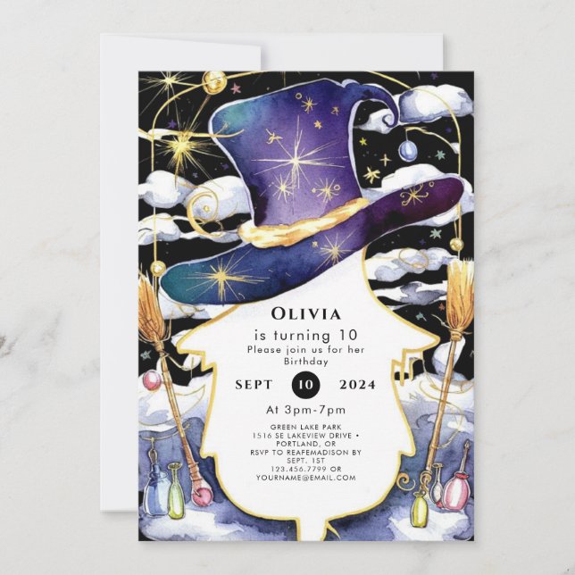 Magical Broom Fun Wizard Birthday Invitation (Front)
