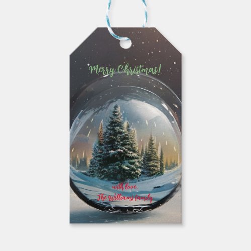 Magical bubble with christmas trees  custom text gift tags