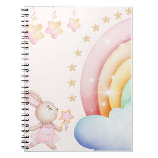 Magical Bunny and Rainbow | Cute Pastel Kids Illus Notebook