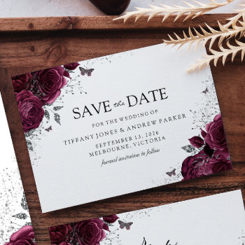 Magical Burgundy Maroon Roses Floral Wedding Save The Date by Nicheandnest at Zazzle