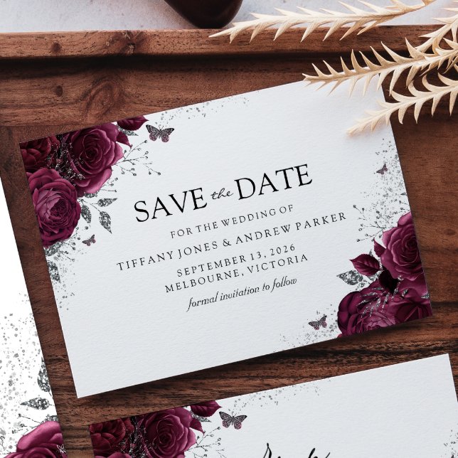 Magical Burgundy Maroon Roses Floral Wedding Save The Date (Creator Uploaded)