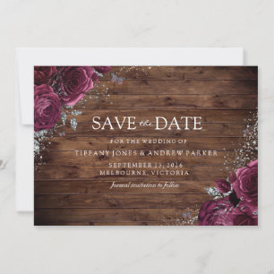 Magical Burgundy Maroon Roses Rustic Wedding Save The Date