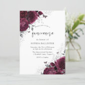 Magical Burgundy Roses Silver Elegant Quinceanera Invitation (Standing Front)
