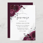 Magical Burgundy Roses Silver Elegant Quinceanera Invitation (Front/Back)
