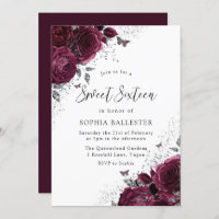 Magical Burgundy Roses Silver Elegant Sweet 16