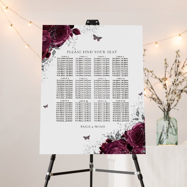 Magical Burgundy Roses Wedding Seating Chart Foam Board (In Situ (Stand))