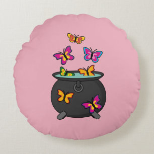 Magical Butterflies from a Cauldron Round Pillow