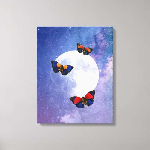 Magical Butterflies Full Moon Starry Night Canvas Print