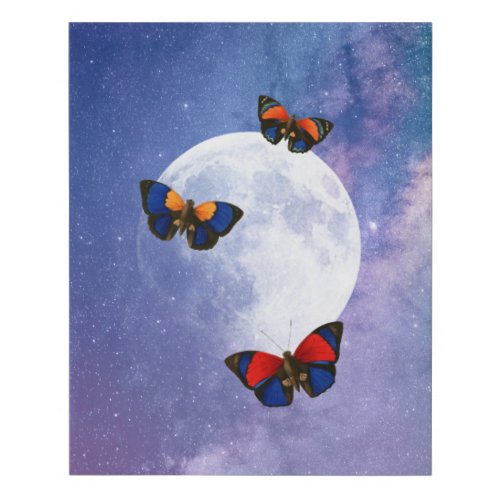 Magical Butterflies Full Moon Starry Night Faux Canvas Print