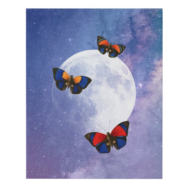 Magical Butterflies Full Moon Starry Night Faux Canvas Print (Front)