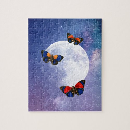 Magical Butterflies Full Moon Starry Night Jigsaw Puzzle