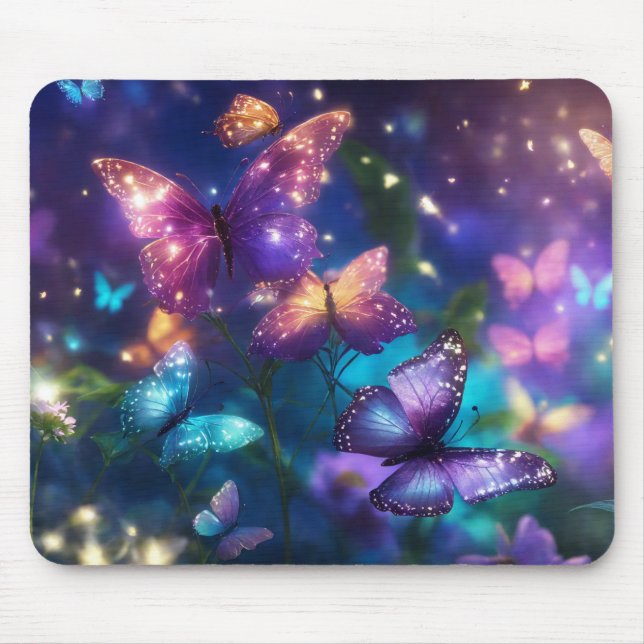 Magical Butterflies on Dark Purple Mouse Pad (Front)