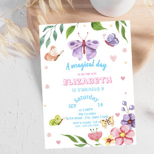 Magical Butterflies Striped Birthday Invitation