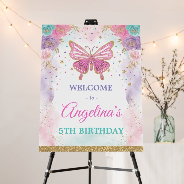 Magical Butterfly Fairy Clouds Birthday Welcome Foam Board (In Situ (Stand))
