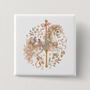 Magical Carousel Horse Floral Design Button