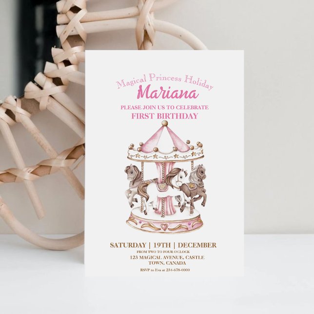Magical Carousel Unicorn 1st Kids Birthday Party Invitation (Creator Uploaded)