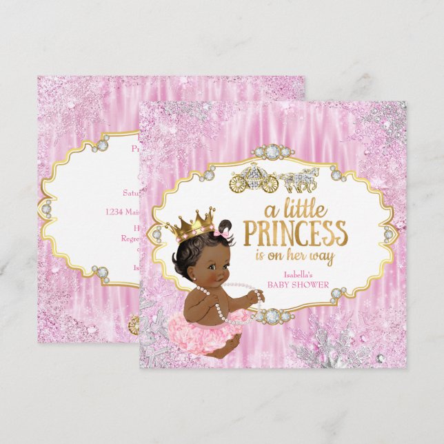 Magical Carriage Princess Baby Shower Pink Ethnic Invitation (Front/Back)