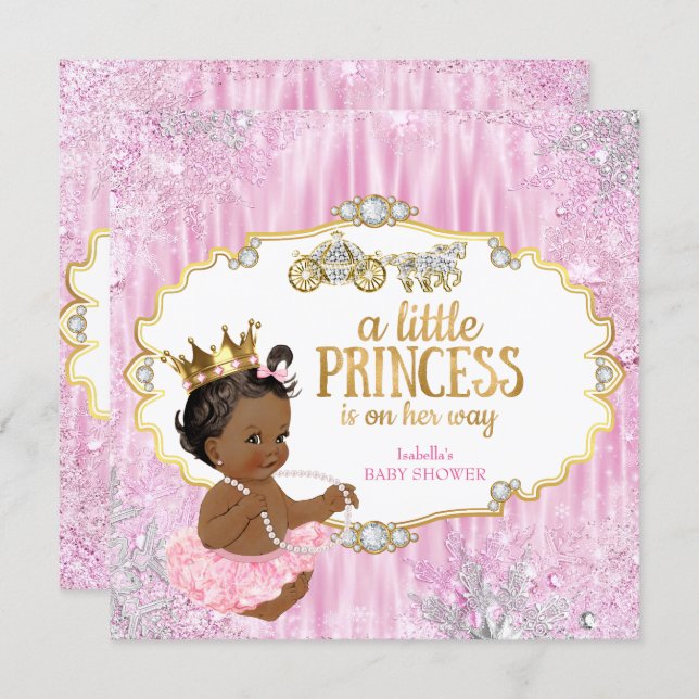 Magical Carriage Princess Baby Shower Pink Ethnic Invitation (Front/Back)