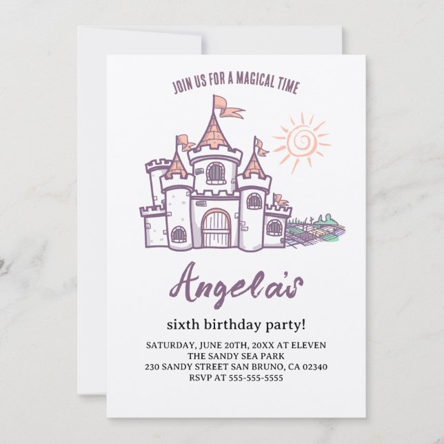 Magical Castle 6th Birthday Invitation (Front)