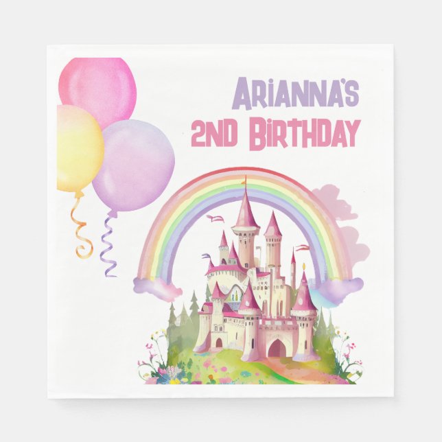 Magical Castle Balloons Little Girl's 2nd Birthday Napkins (Front)