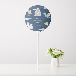 Magical Castle Cute Dragons Kids Birthday Blue Balloon