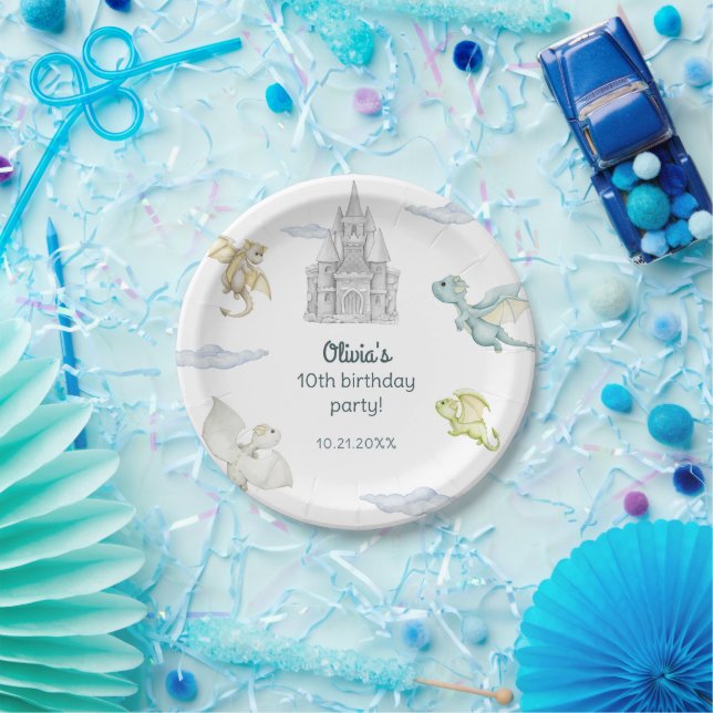 Magical Castle Cute Dragons Kids Birthday Paper Plates (Party)