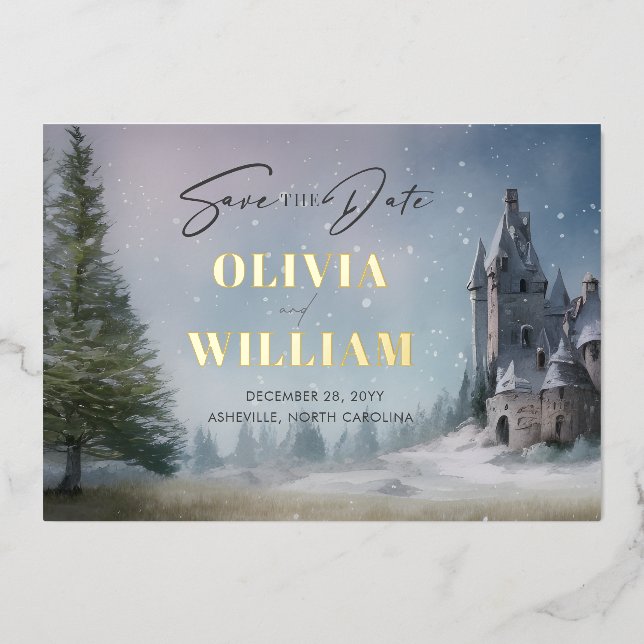 Magical Castle Fairytale Wedding Save The Date Foil Invitation (Front)