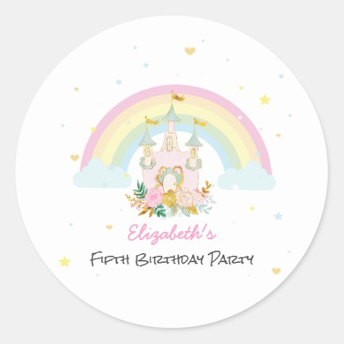 Magical Castle Floral Rainbow Birthday Classic Round Sticker
