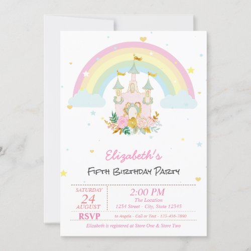 Magical Castle Floral Rainbow Birthday Invitation