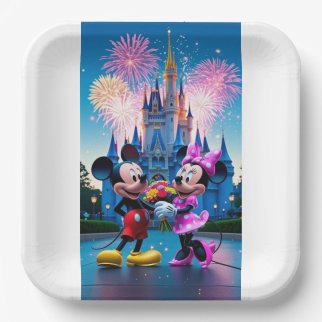 Magical Castle Mickey and Minnie Mouse Party Paper Plates (Front)