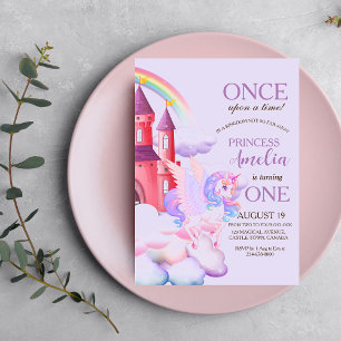 Magical Castle Purple Unicorn Princess Birthday Invitation