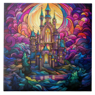 Magical Castle Stained Glass Ceramic Tile