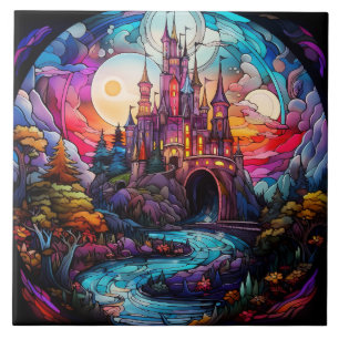 Magical Castle Stained Glass Ceramic Tile
