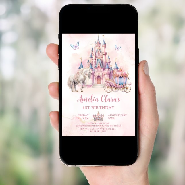 Magical Castle Unicorn Princess Girl Birthday  Invitation (Front Digital)