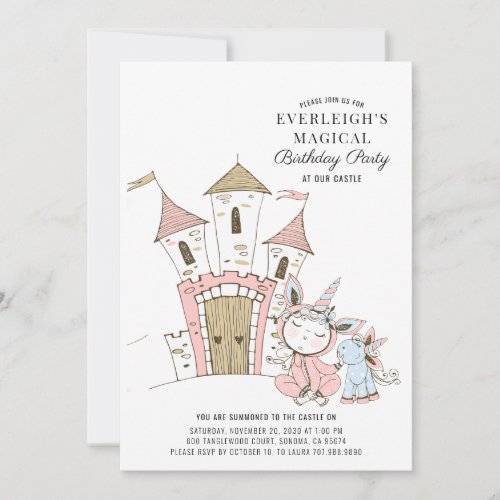 Magical Castle Unicorn Watercolor Birthday  Invitation