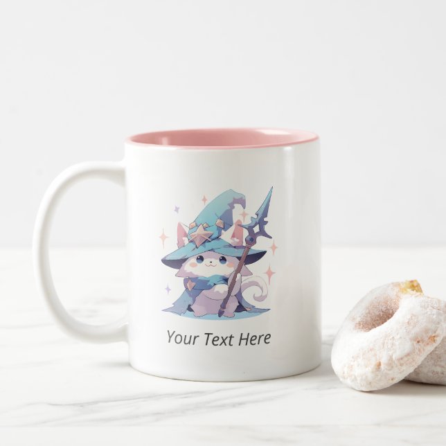  Magical Cat Magician | Japanese Anime Style Two-Tone Coffee Mug (With Donut)