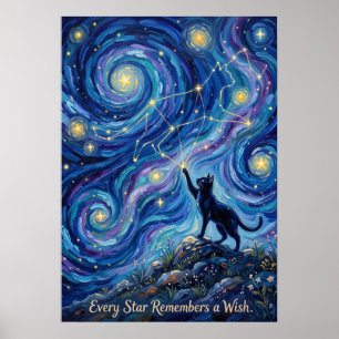 Magical Cat Painting the Stars Fantasy Galaxy Poster