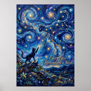 Magical Cat Painting the Stars Fantasy Galaxy Poster