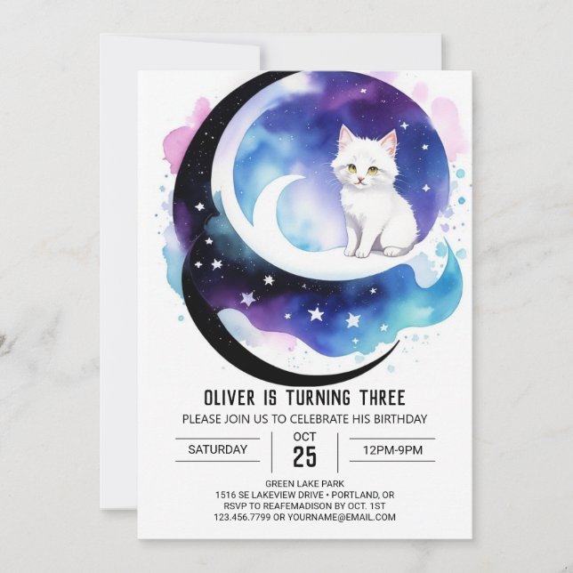 Magical Cat Printable Birthday Invitation (Front)